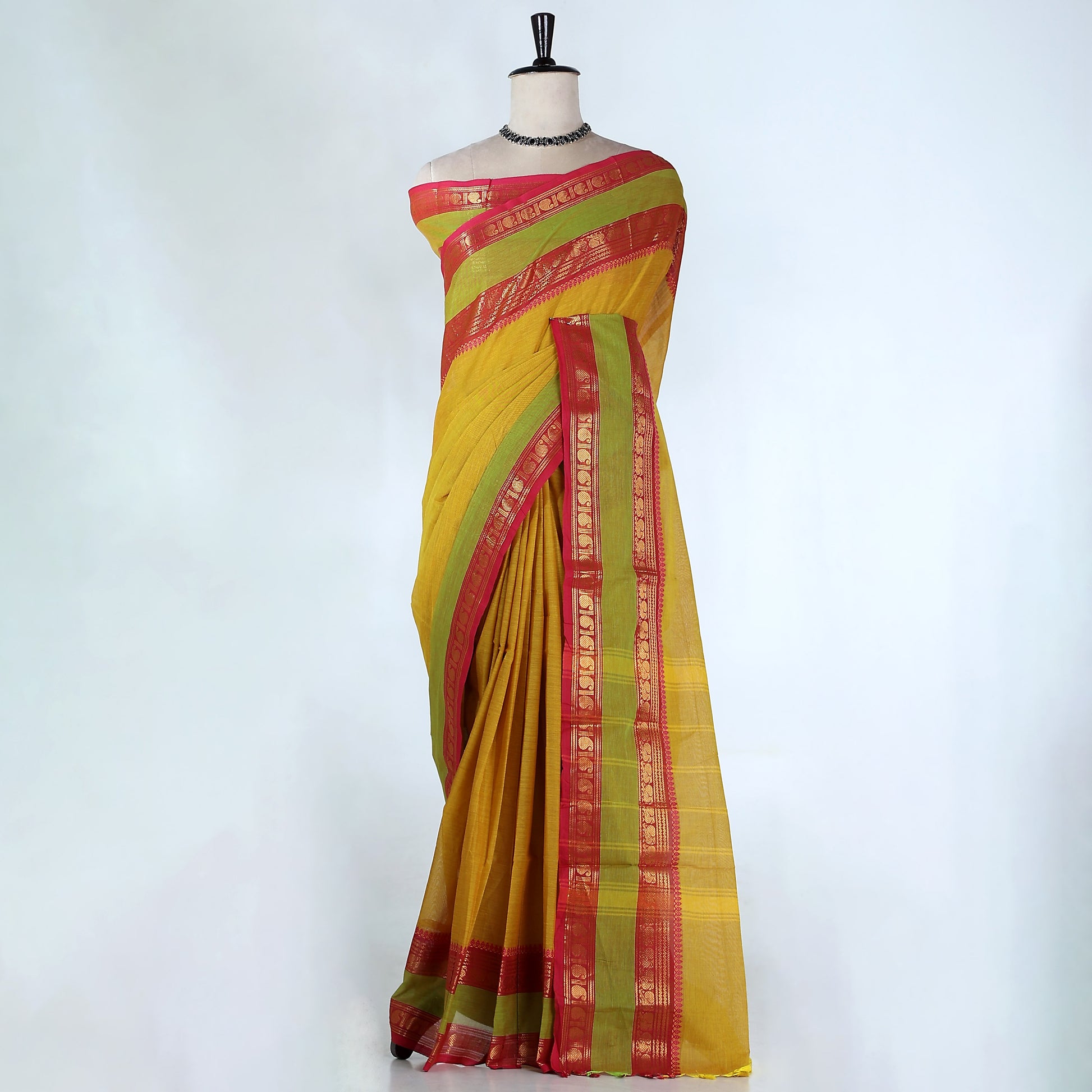 Yellow Kanchi Cotton Saree for Women | Festive Traditional Collection | Jeyachandran -Full View

