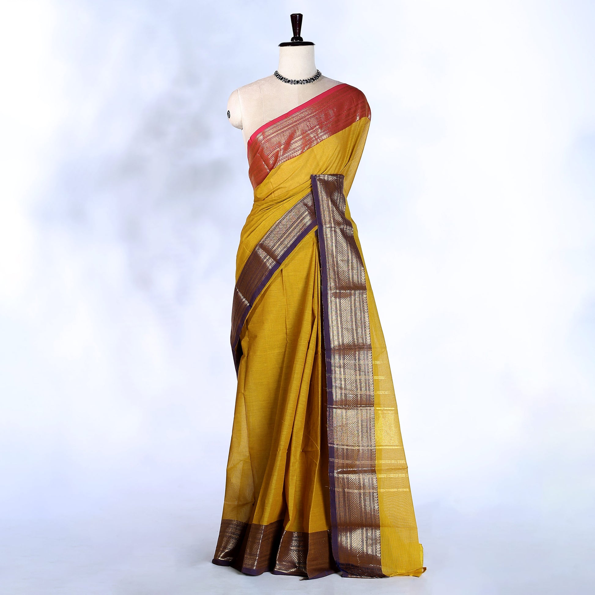 Yellow Kanchi Cotton Saree for Women | Festive Traditional Collection | Jeyachandran -Full View
