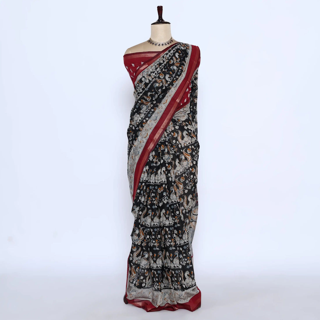 Black Semi Chanderi Sarees for Women | Temple Visits & Summer Events Collection | Jeyachandran - Full View
