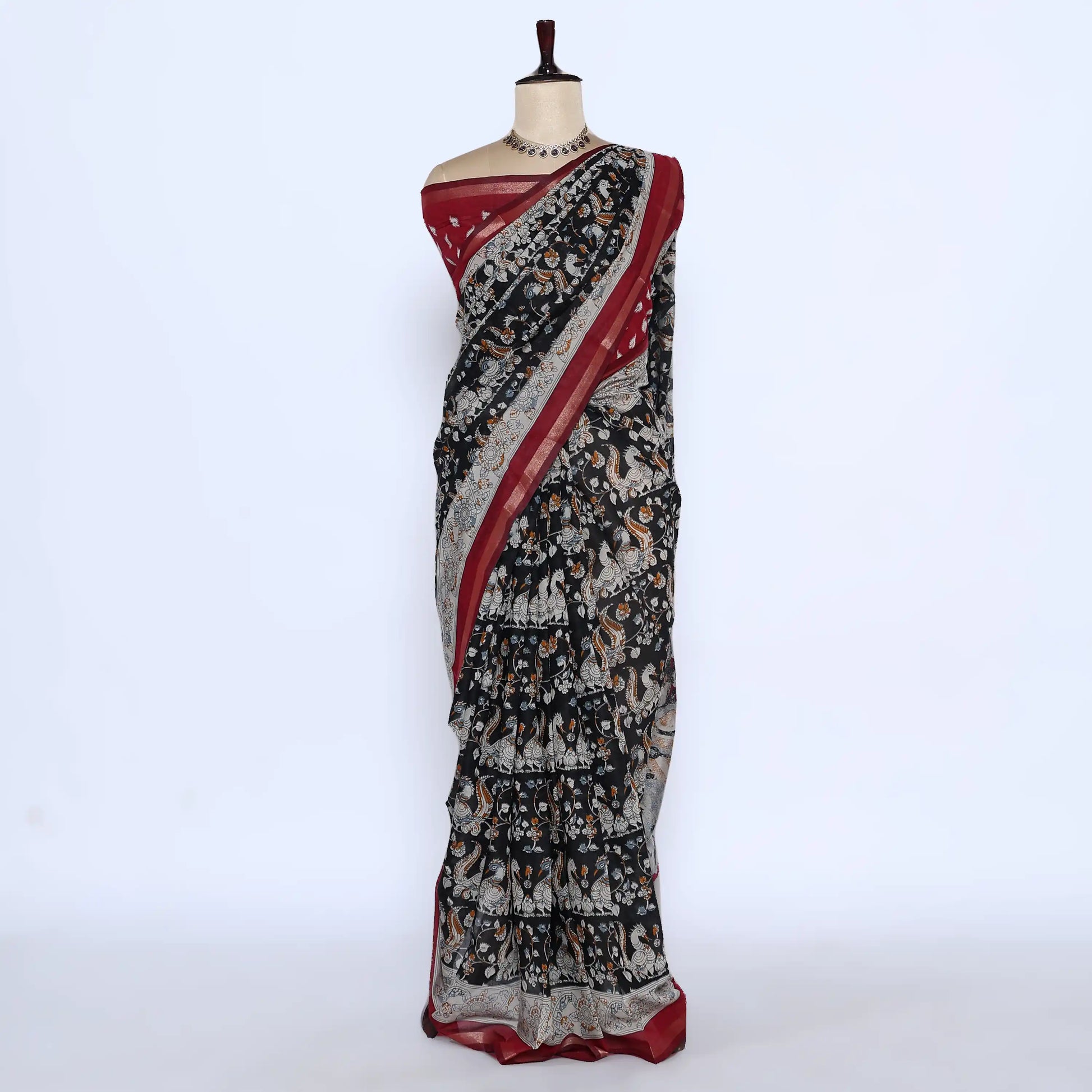 Black Semi Chanderi Sarees for Women | Temple Visits & Summer Events Collection | Jeyachandran - Full View
