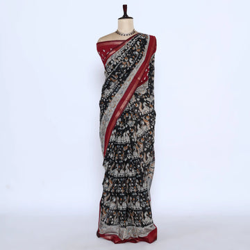 Black Semi Chanderi Sarees for Women | Temple Visits & Summer Events Collection | Jeyachandran - Full View
