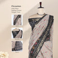 Cream Semi Chanderi Saree with Butti Print Floral Zari Border and Contrast Black Blouse on Mannequin - Front View