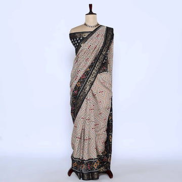Black Semi Chanderi Sarees for Women | Temple Visits & Summer Events Collection | Jeyachandran - Full View
