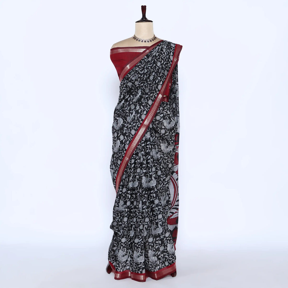 Black Semi Chanderi Sarees for Women | Temple Visits & Summer Events Collection | Jeyachandran - Full View
