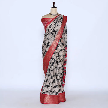 Black Semi Chanderi Sarees for Women | Temple Visits & Summer Events Collection | Jeyachandran - Full View
