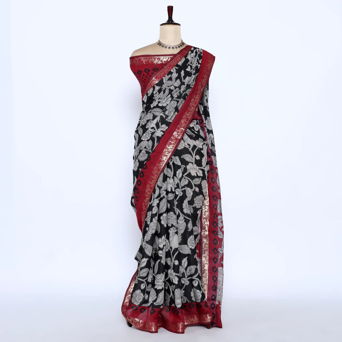 Black Semi Chanderi Sarees for Women | Temple Visits & Summer Events Collection | Jeyachandran - Full View

