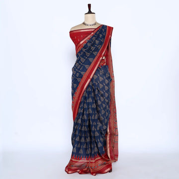 Blue Semi Chanderi Sarees for Women | Temple Visits & Summer Events Collection | Jeyachandran - Full View
