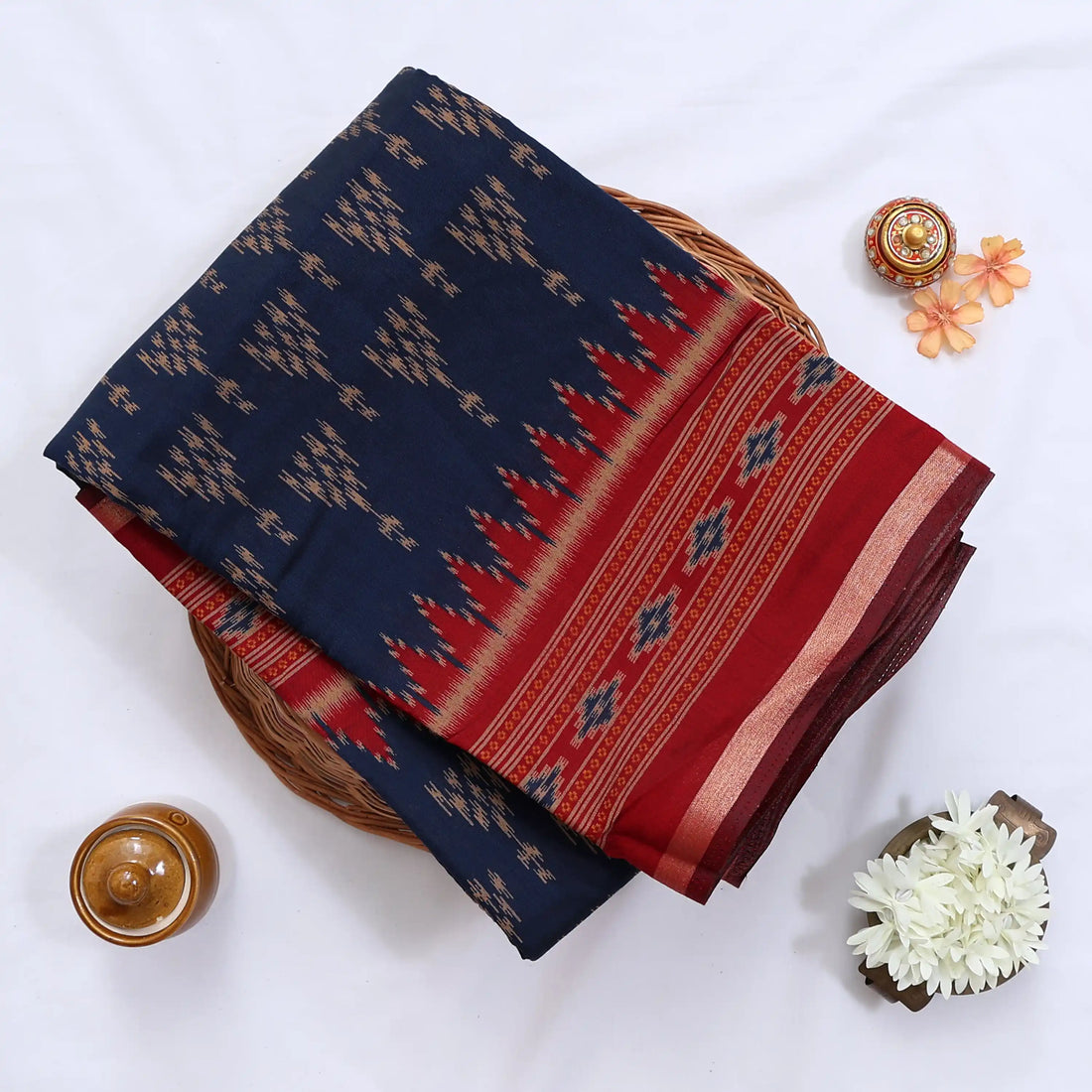 Blue Semi Chanderi Sarees for Women | Temple Visits & Summer Events Collection | Jeyachandran - Full View

