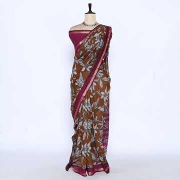 Brown Semi Chanderi Sarees for Women | Temple Visits & Summer Events Collection | Jeyachandran - Full View
