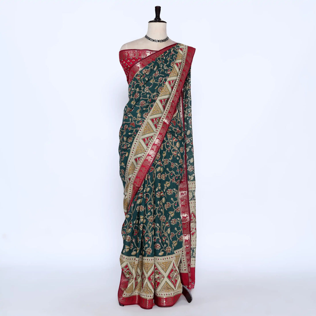 Green Semi Chanderi Sarees for Women | Temple Visits & Summer Events Collection | Jeyachandran - Full View
