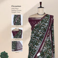 Green Semi Chanderi Saree with Floral Vine Print and Zari Border on Mannequin - Front View