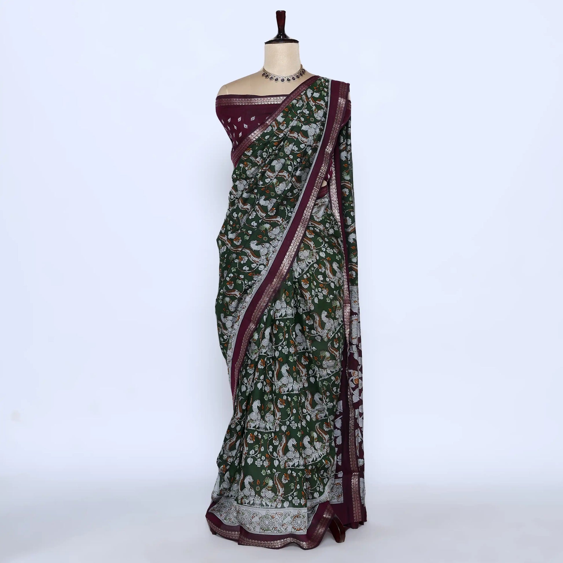 Green Semi Chanderi Sarees for Women | Temple Visits & Summer Events Collection | Jeyachandran - Full View
