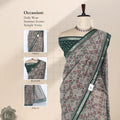 Grey Semi Chanderi Saree with Geometric Print and Green Zari Border on Mannequin - Front View