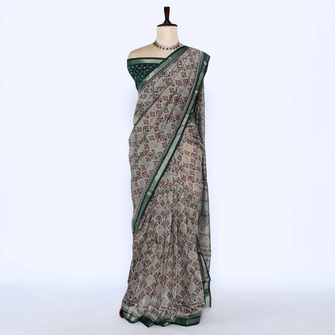 Green Semi Chanderi Sarees for Women | Temple Visits & Summer Events Collection | Jeyachandran - Full View
