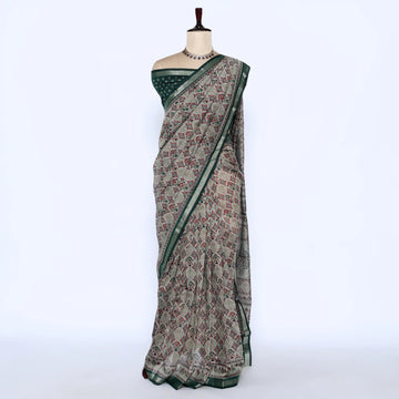Green Semi Chanderi Sarees for Women | Temple Visits & Summer Events Collection | Jeyachandran - Full View
