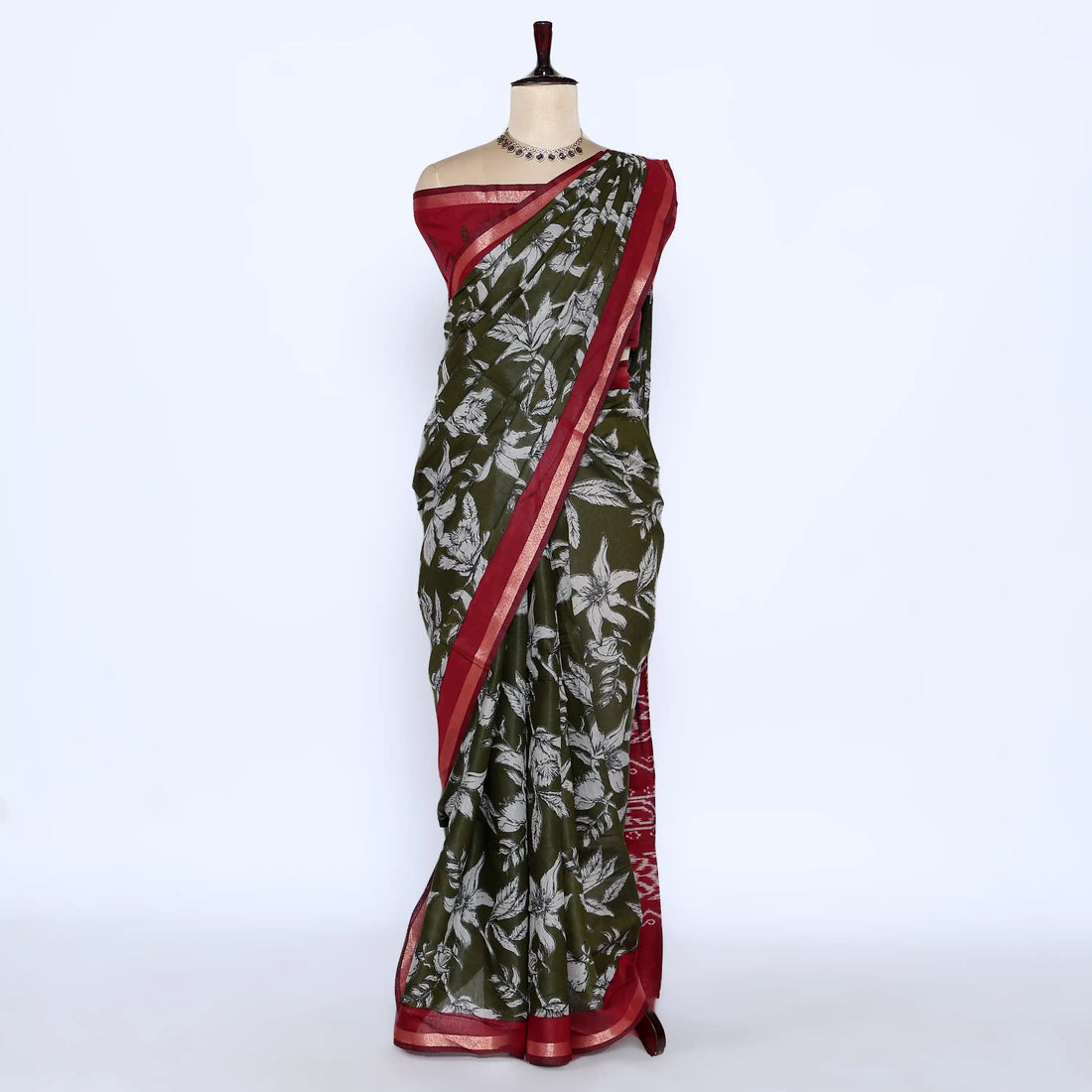 Green Semi Chanderi Sarees for Women | Temple Visits & Summer Events Collection | Jeyachandran - Full View

