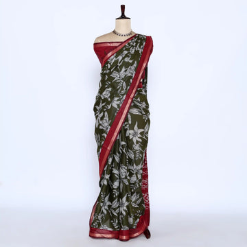 Green Semi Chanderi Sarees for Women | Temple Visits & Summer Events Collection | Jeyachandran - Full View
