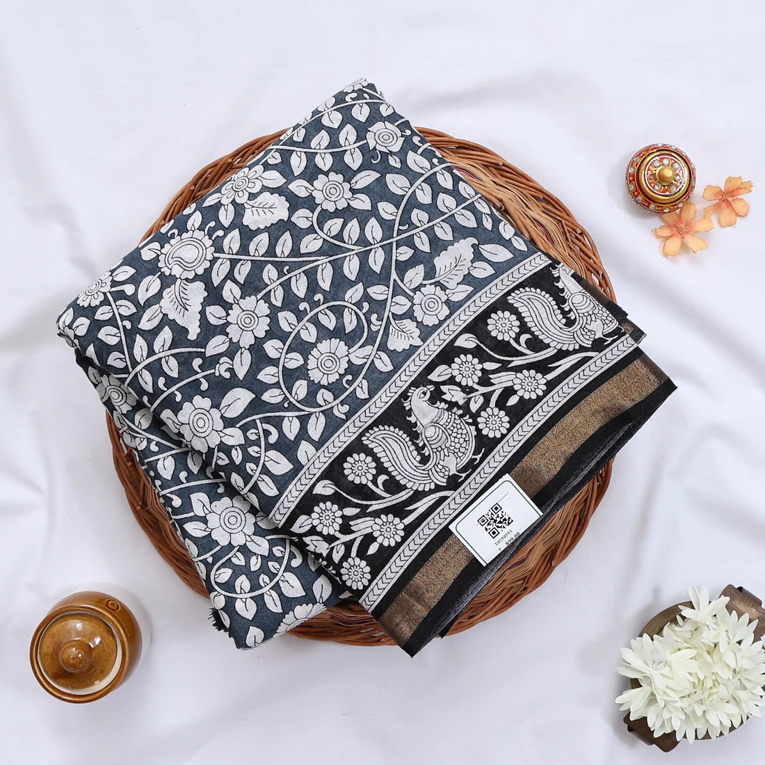 Grey Semi Chanderi Sarees for Women | Temple Visits & Summer Events Collection | Jeyachandran - Full View
