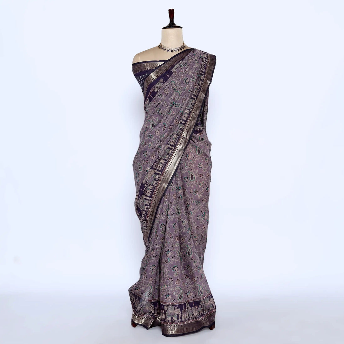 Lavender Semi Chanderi Sarees for Women | Temple Visits & Summer Events Collection | Jeyachandran - Full View
