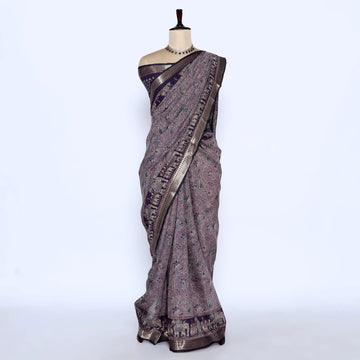 Lavender Semi Chanderi Sarees for Women | Temple Visits & Summer Events Collection | Jeyachandran - Full View
