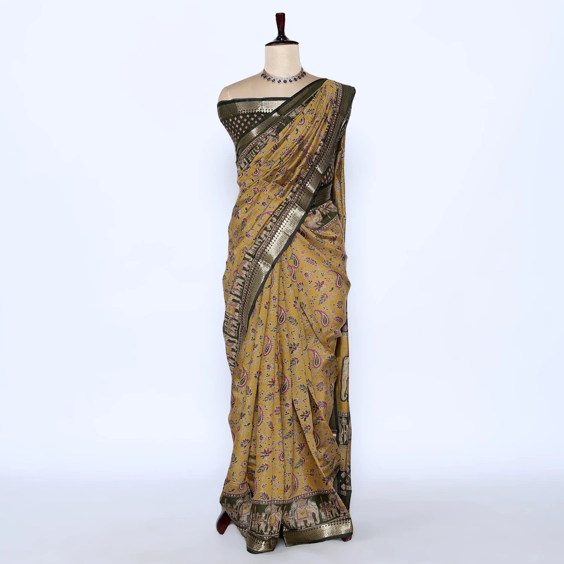Green Semi Chanderi Sarees for Women | Temple Visits & Summer Events Collection | Jeyachandran - Full View
