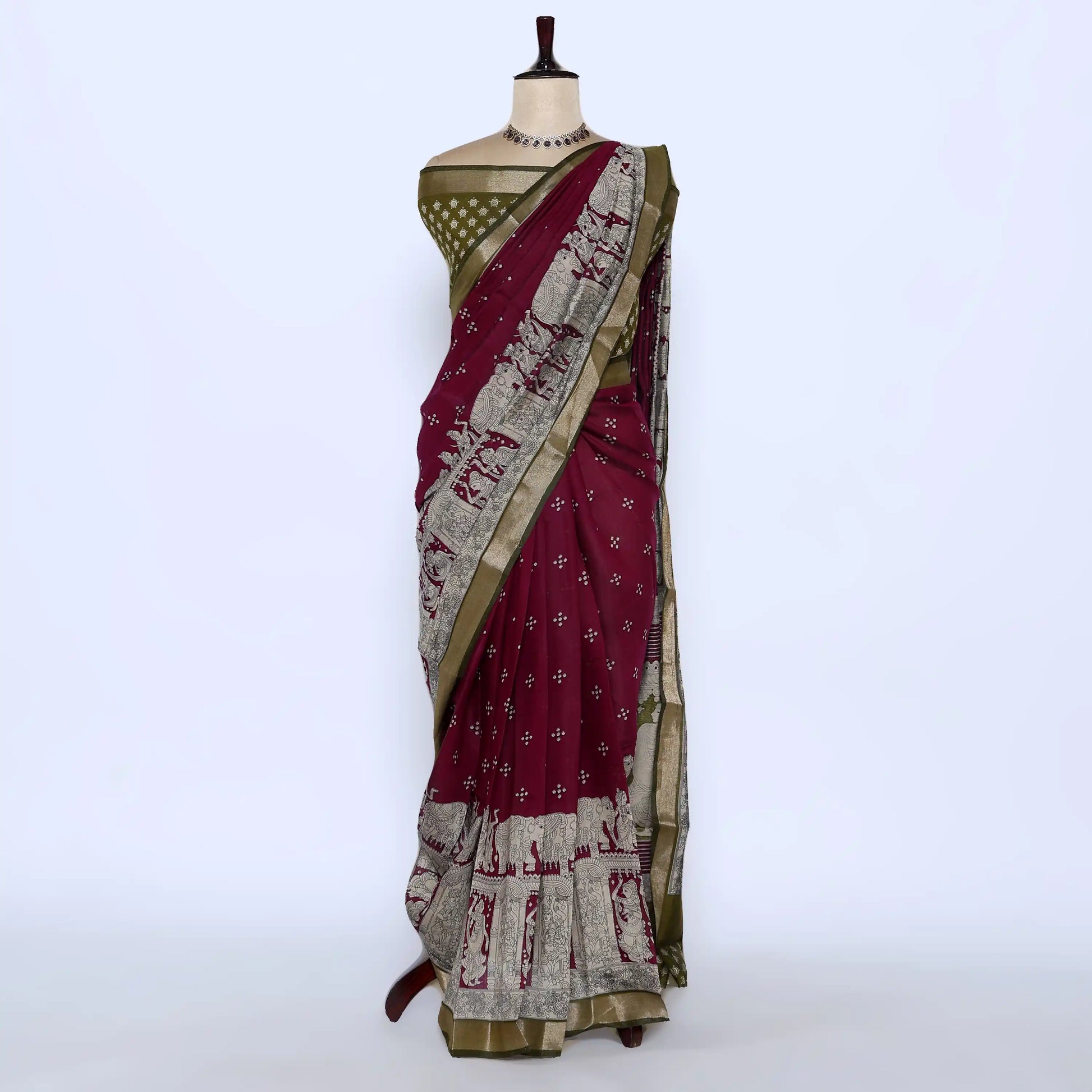 Maroon Semi Chanderi Sarees for Women | Temple Visits & Summer Events Collection | Jeyachandran - Full View