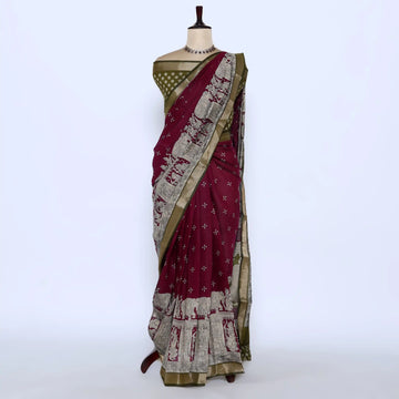 Maroon Semi Chanderi Sarees for Women | Temple Visits & Summer Events Collection | Jeyachandran - Full View