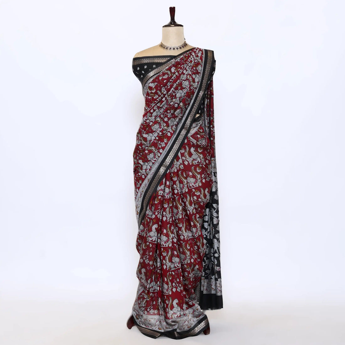 Maroon Semi Chanderi Sarees for Women | Temple Visits & Summer Events Collection | Jeyachandran - Full View
