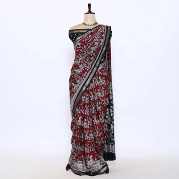 Maroon Semi Chanderi Sarees for Women | Temple Visits & Summer Events Collection | Jeyachandran - Full View
