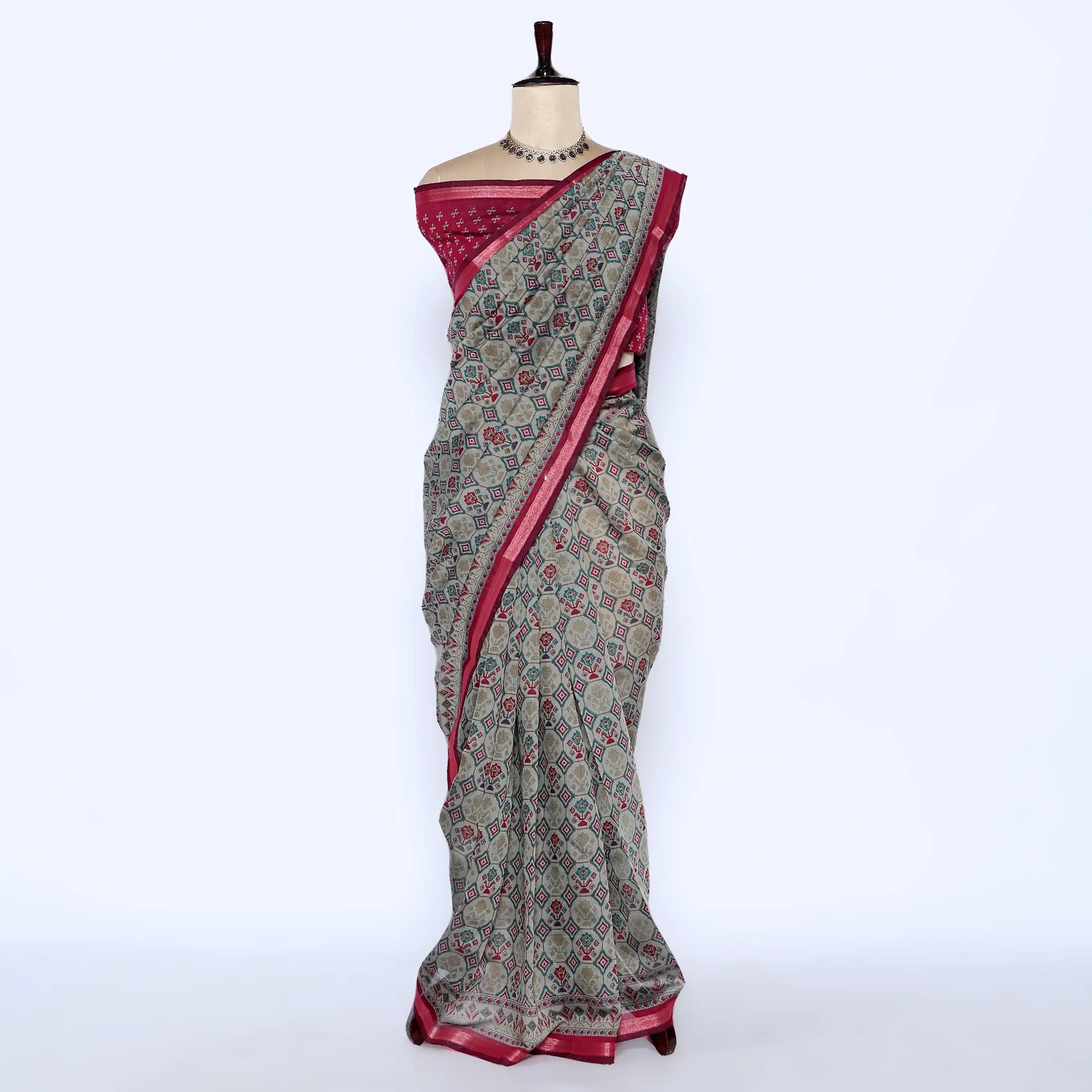 Maroon Semi Chanderi Sarees for Women | Temple Visits & Summer Events Collection | Jeyachandran - Full View
