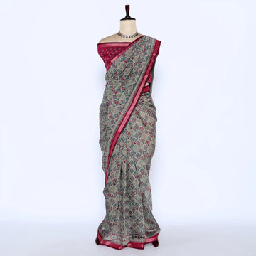 Maroon Semi Chanderi Sarees for Women | Temple Visits & Summer Events Collection | Jeyachandran - Full View
