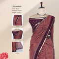 Maroon Semi Chanderi Saree with Butti Print and Purple Zari Border on Mannequin - Front View