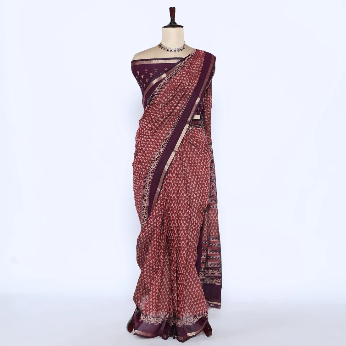 Maroon Semi Chanderi Sarees for Women | Temple Visits & Summer Events Collection | Jeyachandran - Full View
