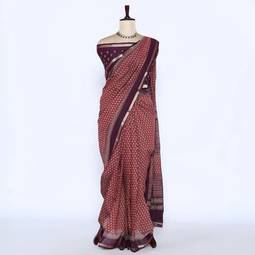 Maroon Semi Chanderi Sarees for Women | Temple Visits & Summer Events Collection | Jeyachandran - Full View
