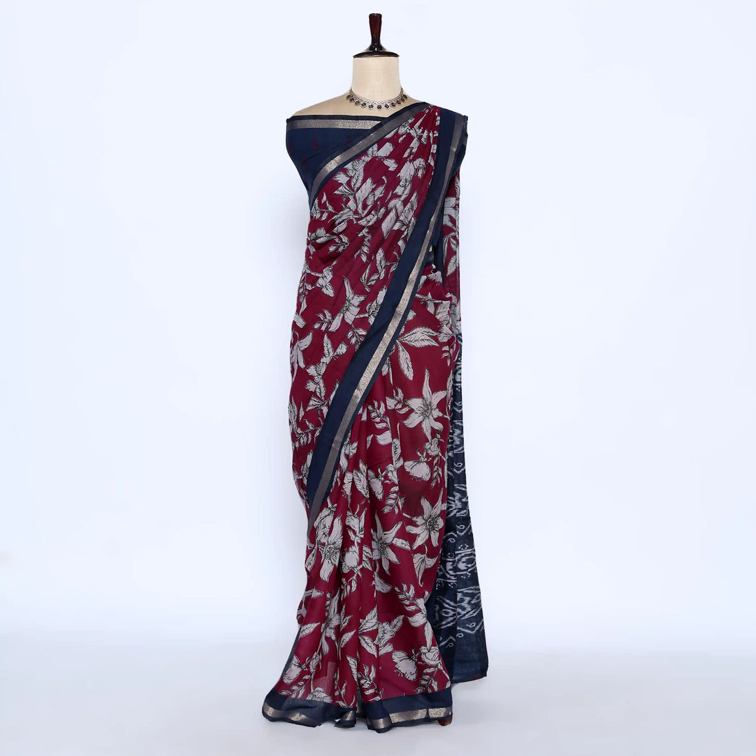Maroon Semi Chanderi Sarees for Women | Temple Visits & Summer Events Collection | Jeyachandran - Full View
