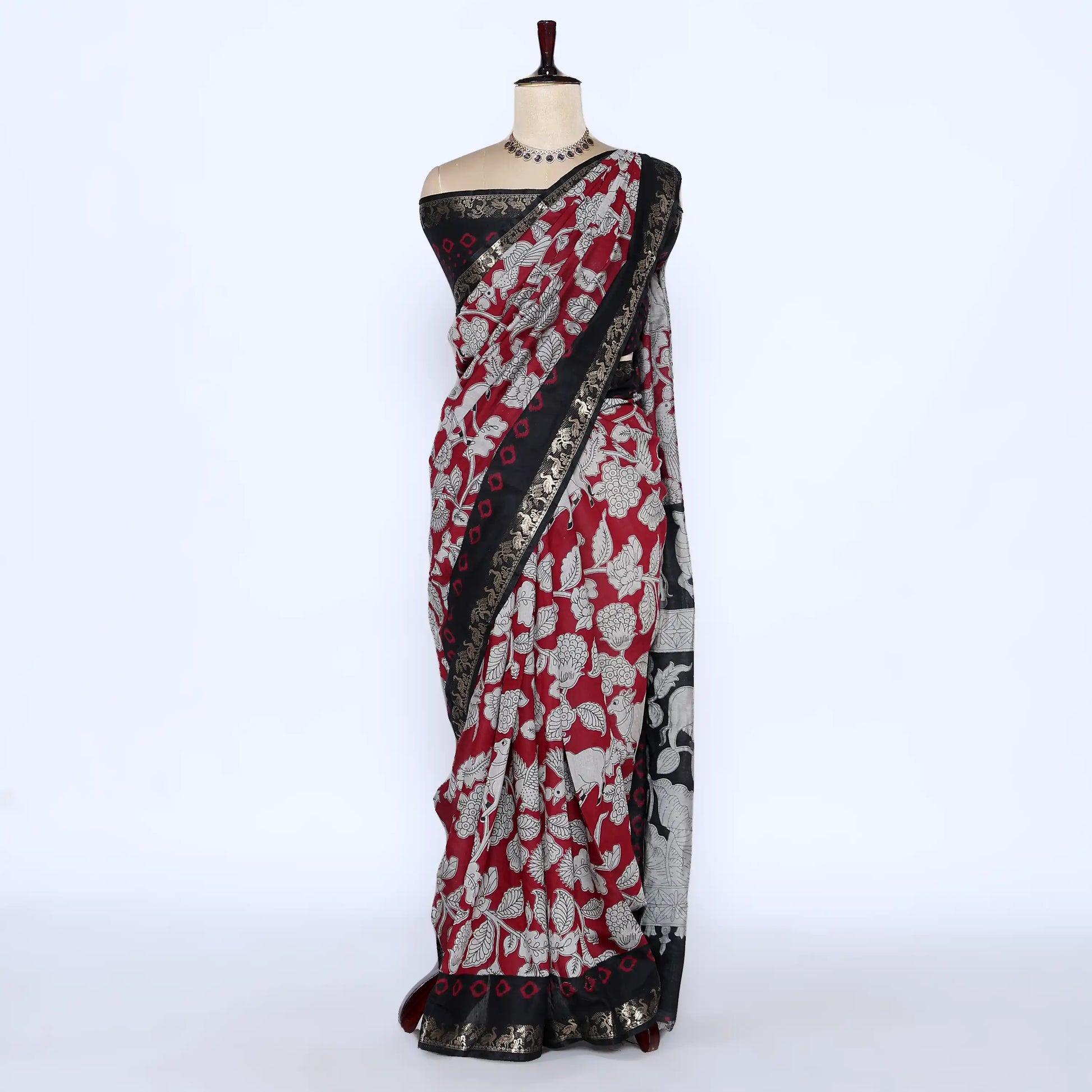 Maroon Semi Chanderi Sarees for Women | Temple Visits & Summer Events Collection | Jeyachandran - Full View
