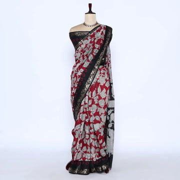 Maroon Semi Chanderi Sarees for Women | Temple Visits & Summer Events Collection | Jeyachandran - Full View
