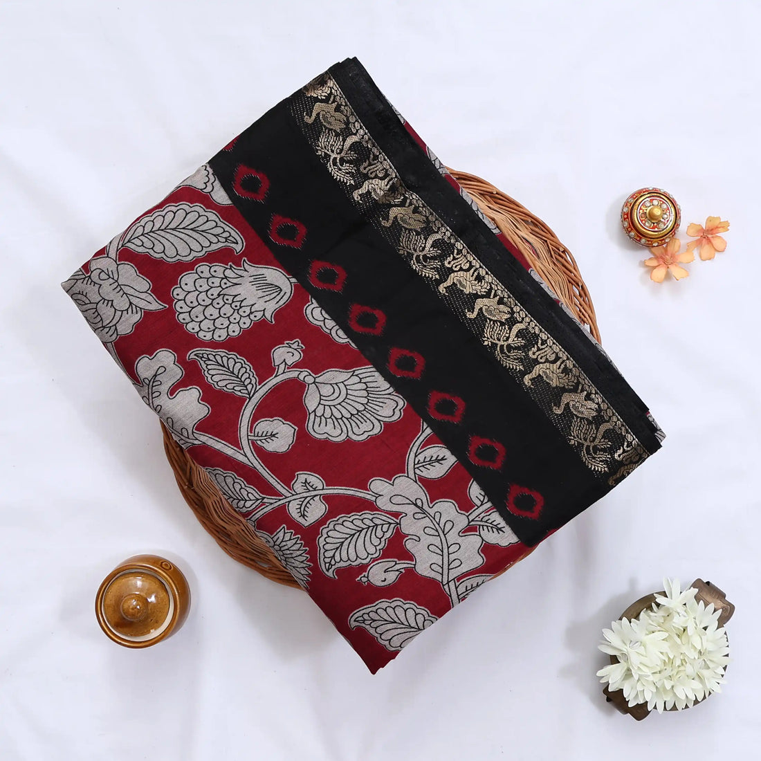 Maroon Semi Chanderi Sarees for Women | Temple Visits & Summer Events Collection | Jeyachandran - Full View
