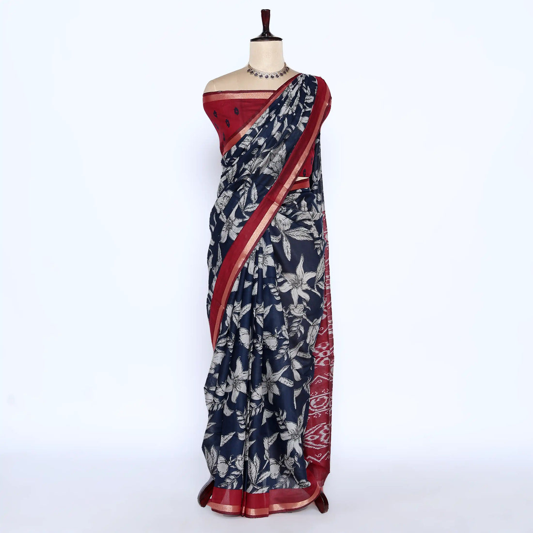 Navy Semi Chanderi Sarees for Women | Temple Visits & Summer Events Collection | Jeyachandran - Full View
