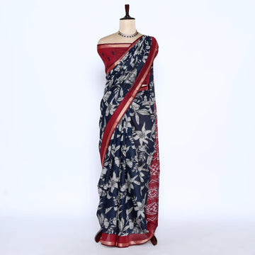 Navy Semi Chanderi Sarees for Women | Temple Visits & Summer Events Collection | Jeyachandran - Full View
