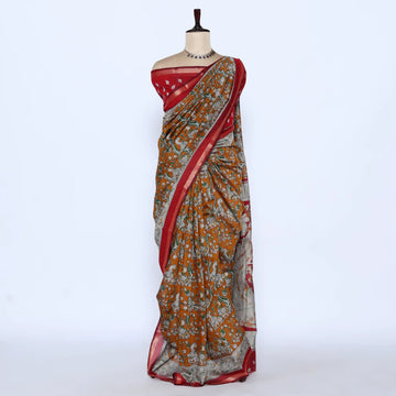 Orange Semi Chanderi Sarees for Women | Temple Visits & Summer Events Collection | Jeyachandran - Full View
