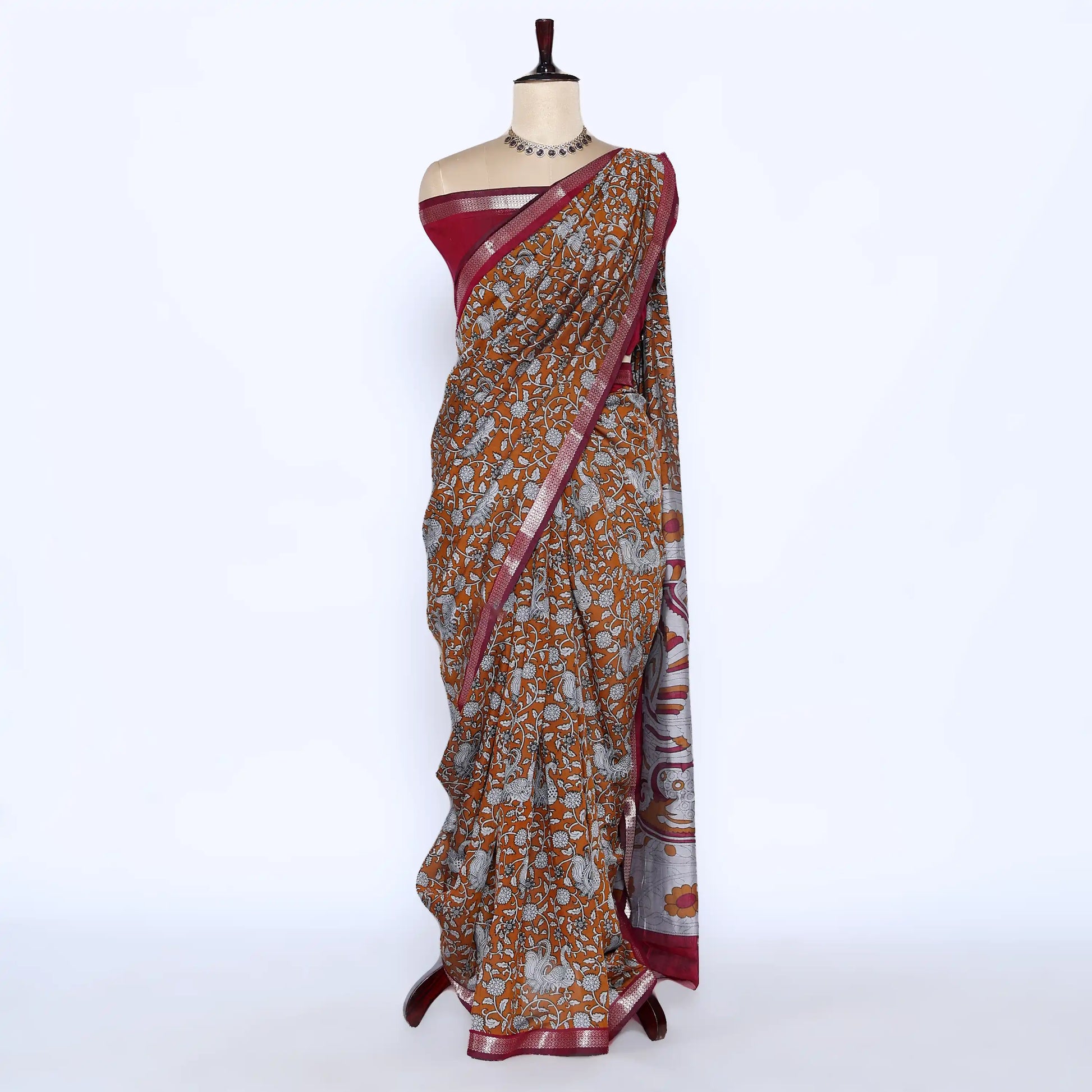 Orange Semi Chanderi Sarees for Women | Temple Visits & Summer Events Collection | Jeyachandran - Full View
