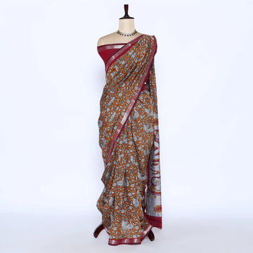 Orange Semi Chanderi Sarees for Women | Temple Visits & Summer Events Collection | Jeyachandran - Full View
