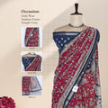 Pink Semi Chanderi Saree with Floral Vine Print and Zari Border on Mannequin - Front View