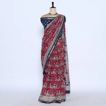 Pink Semi Chanderi Sarees for Women | Temple Visits & Summer Events Collection | Jeyachandran - Full View
