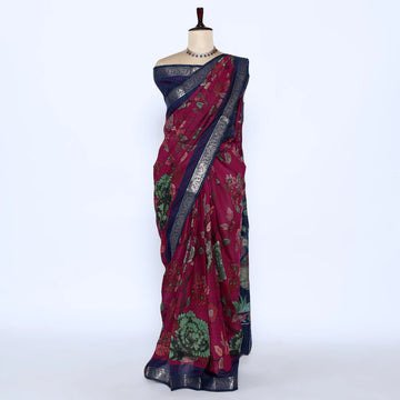 Pink Semi Chanderi Sarees for Women | Temple Visits & Summer Events Collection | Jeyachandran - Full View
