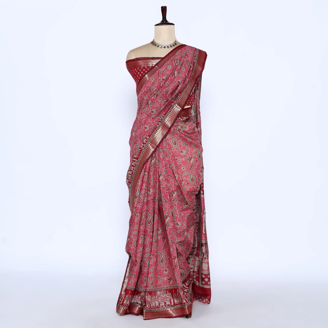 Pink Semi Chanderi Sarees for Women | Temple Visits & Summer Events Collection | Jeyachandran - Full View
