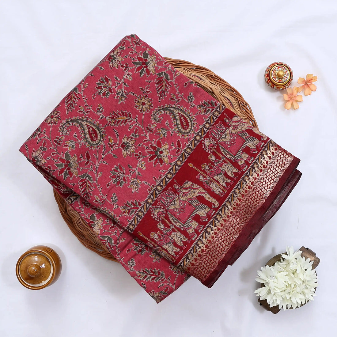 Pink Semi Chanderi Sarees for Women | Temple Visits & Summer Events Collection | Jeyachandran - Full View
