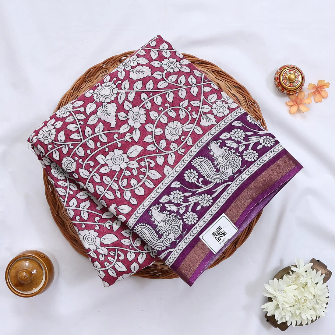 Pink Semi Chanderi Sarees for Women | Temple Visits & Summer Events Collection | Jeyachandran - Full View
