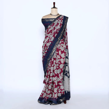 Pink Semi Chanderi Sarees for Women | Temple Visits & Summer Events Collection | Jeyachandran - Full View
